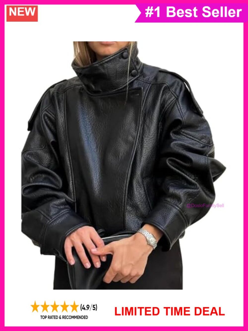 Faux Leather Jacket Funnel Neck Oversized Winter Coat Women
